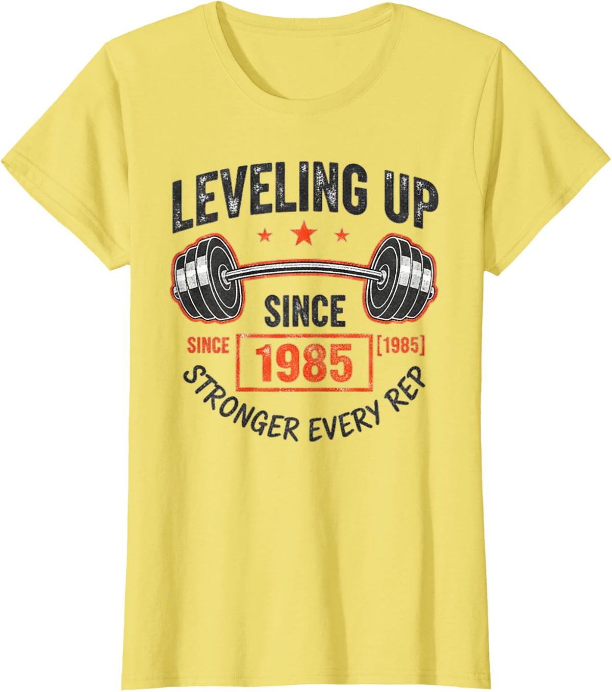 40th Birthday Gym Workout Wear - Leveling Up Since 1985 T-Shirt - Lemon Yellow