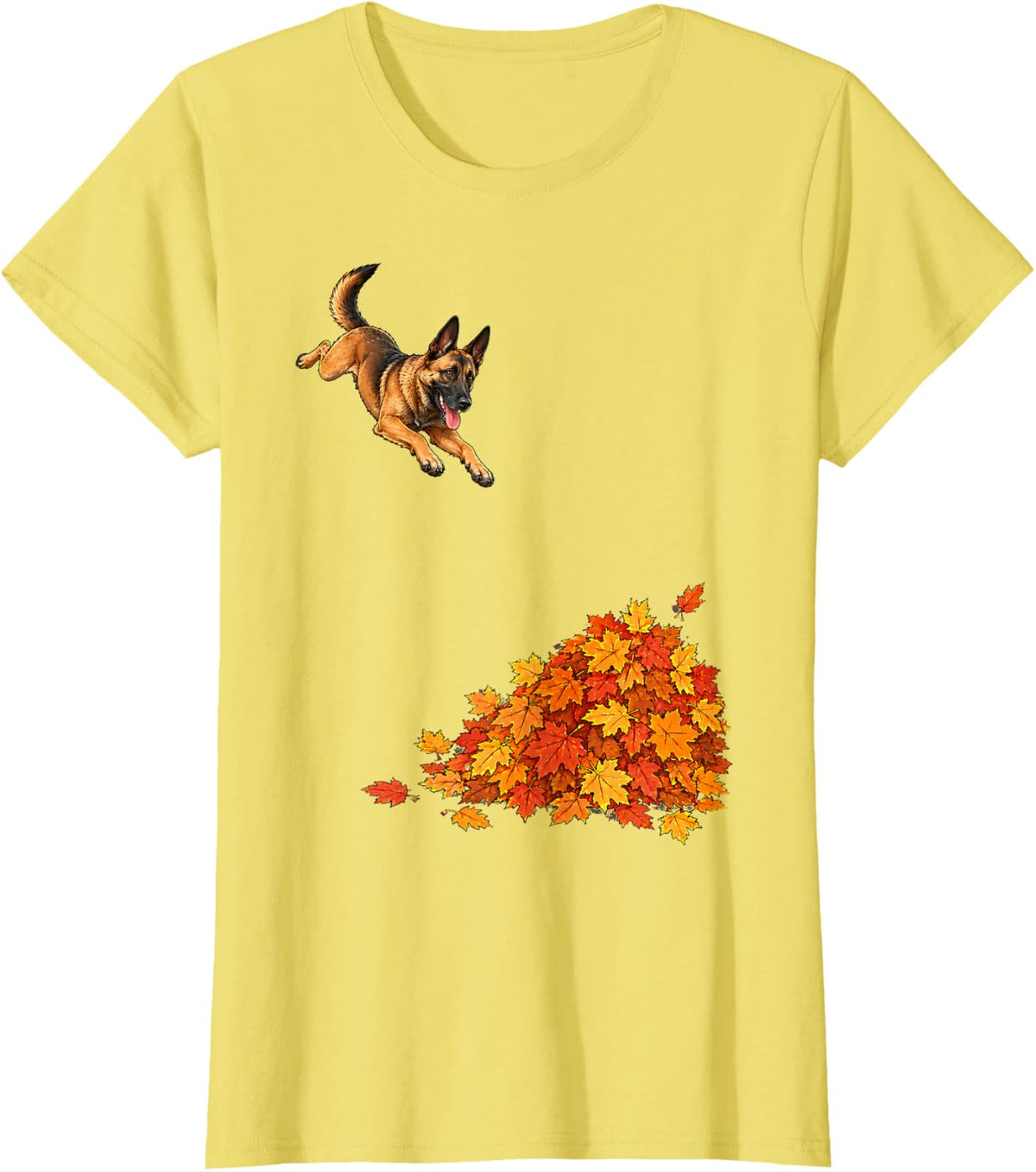 Belgian Malinois Leaf Pile T-Shirt - Lemon Yellow