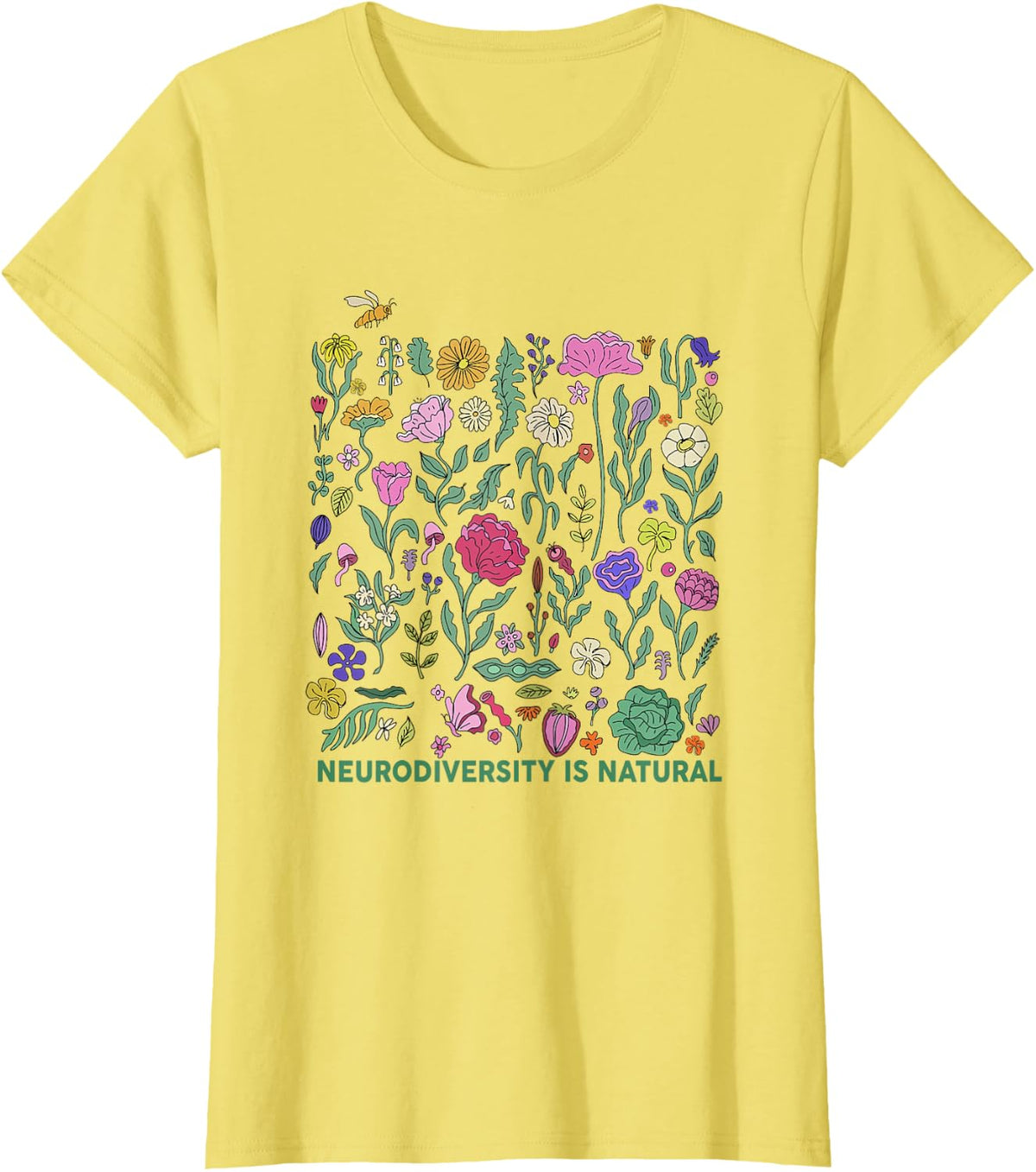 Women Floral Neurodiversity is Natural Autism Awareness ADHD T-Shirt - Lemon Yellow