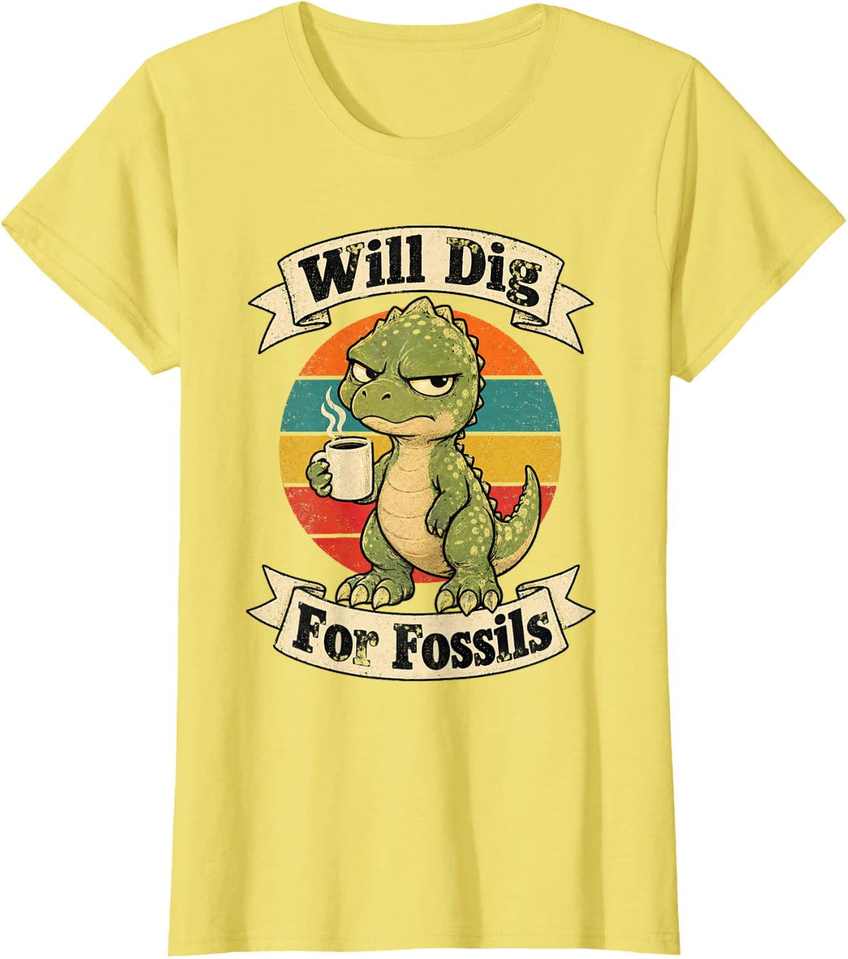 Will Dig for Fossils Dinosaur Paleontologist T-Shirt - Lemon Yellow