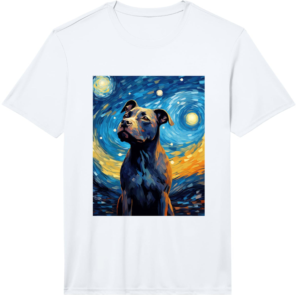 Staffordshire Bull Terrier Starry Night Van Gogh Performance T-Shirt - White