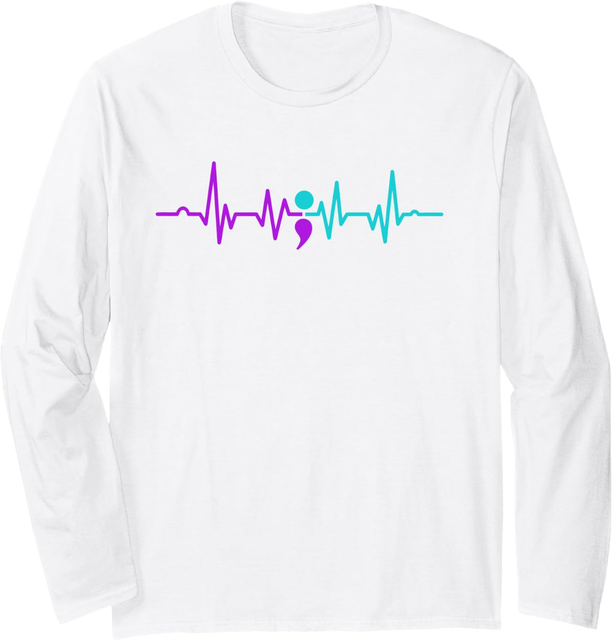 Semicolon Heartbeat Suicide Prevention Awareness Long Sleeve T-Shirt - Adult Unisex White