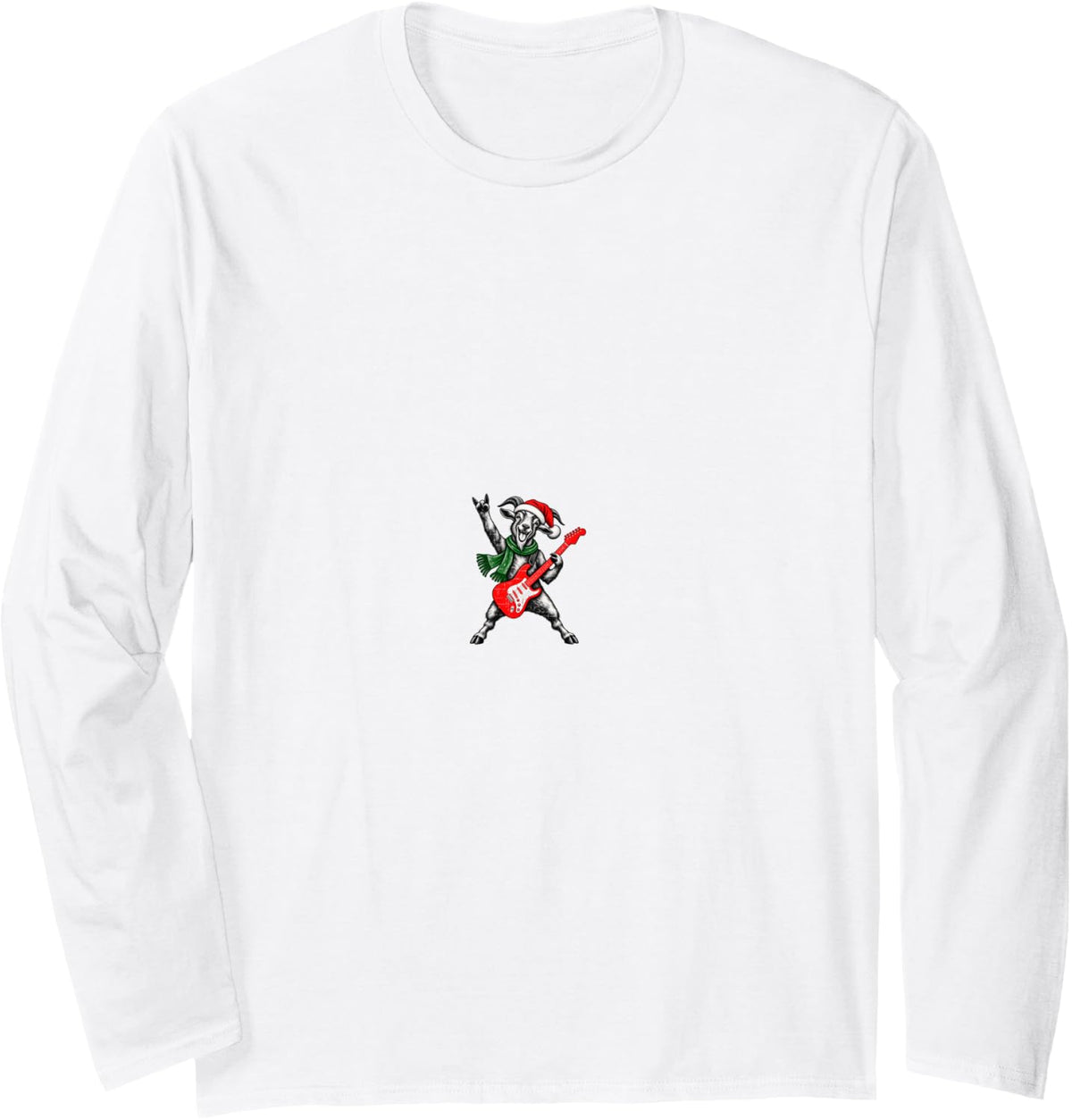 Vintage Goat Rock Playing Guitar Funny Christmas Long Sleeve T-Shirt - Adult Unisex White