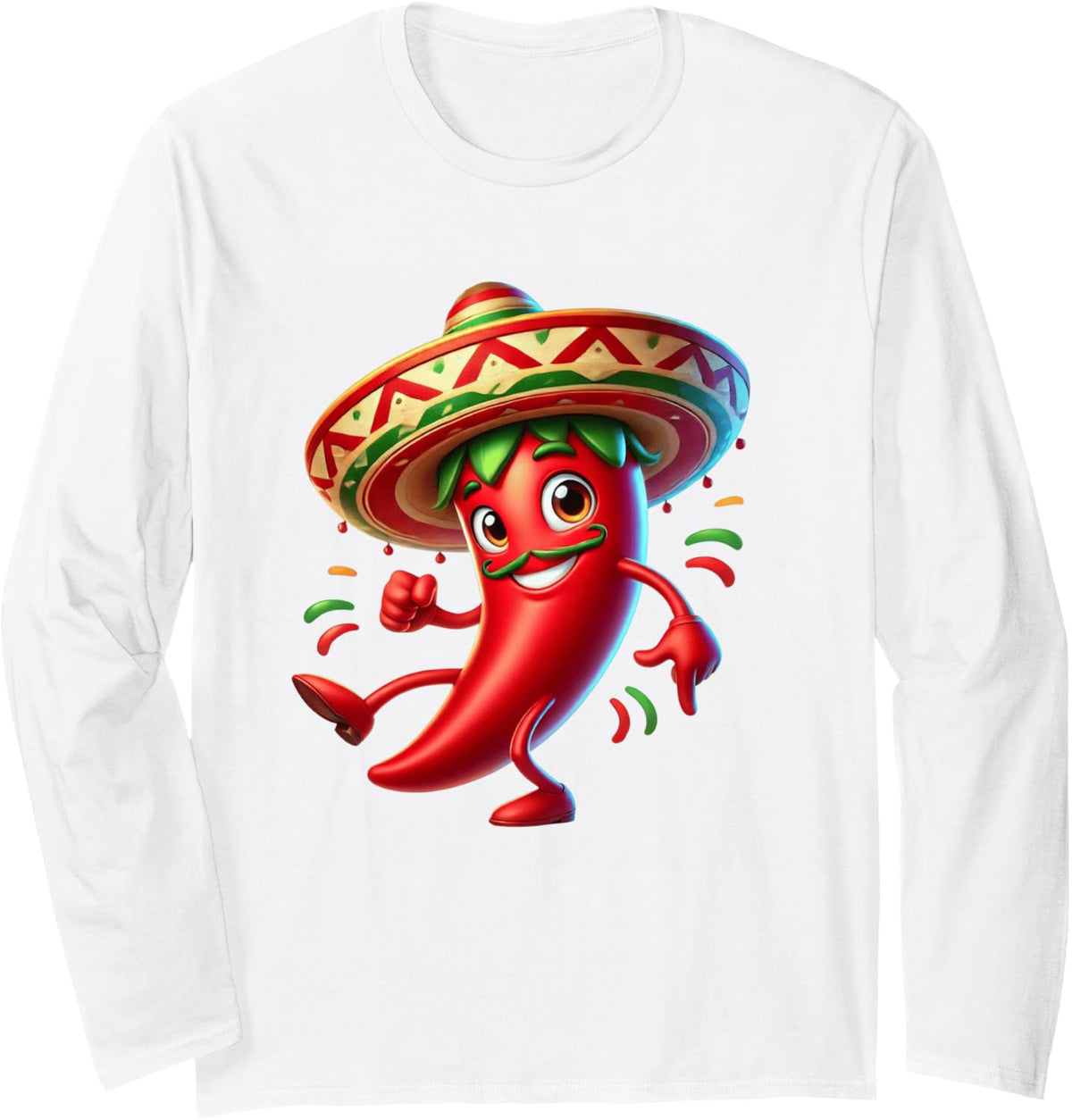 Funny Chili Mascot Cinco de Mayo Boys Kids Mexican Fiesta Long Sleeve T-Shirt - Adult Unisex White