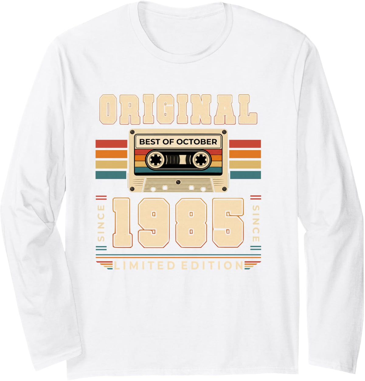 41st Birthday Gift Man Woman October 1985 Vintage Cassette Long Sleeve T-Shirt - Adult Unisex White