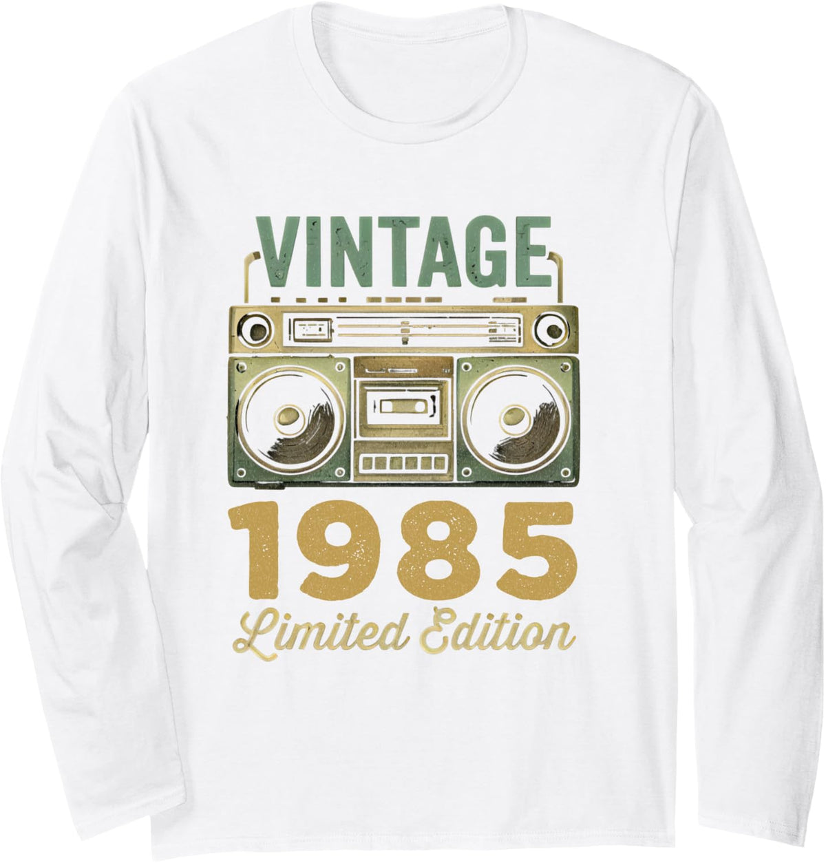 Vintage 1985 Classic Birthday Cassette Tape Player Vintage Long Sleeve T-Shirt - Adult Unisex White