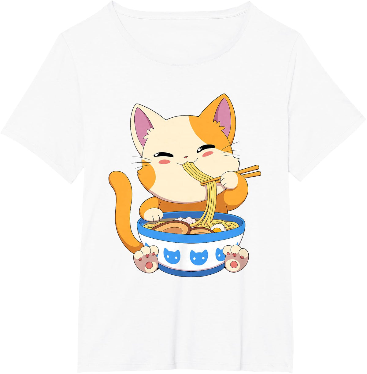 Cat Ramen Noodles Cute Anime Kawaii Japanese Cat T-Shirt - White