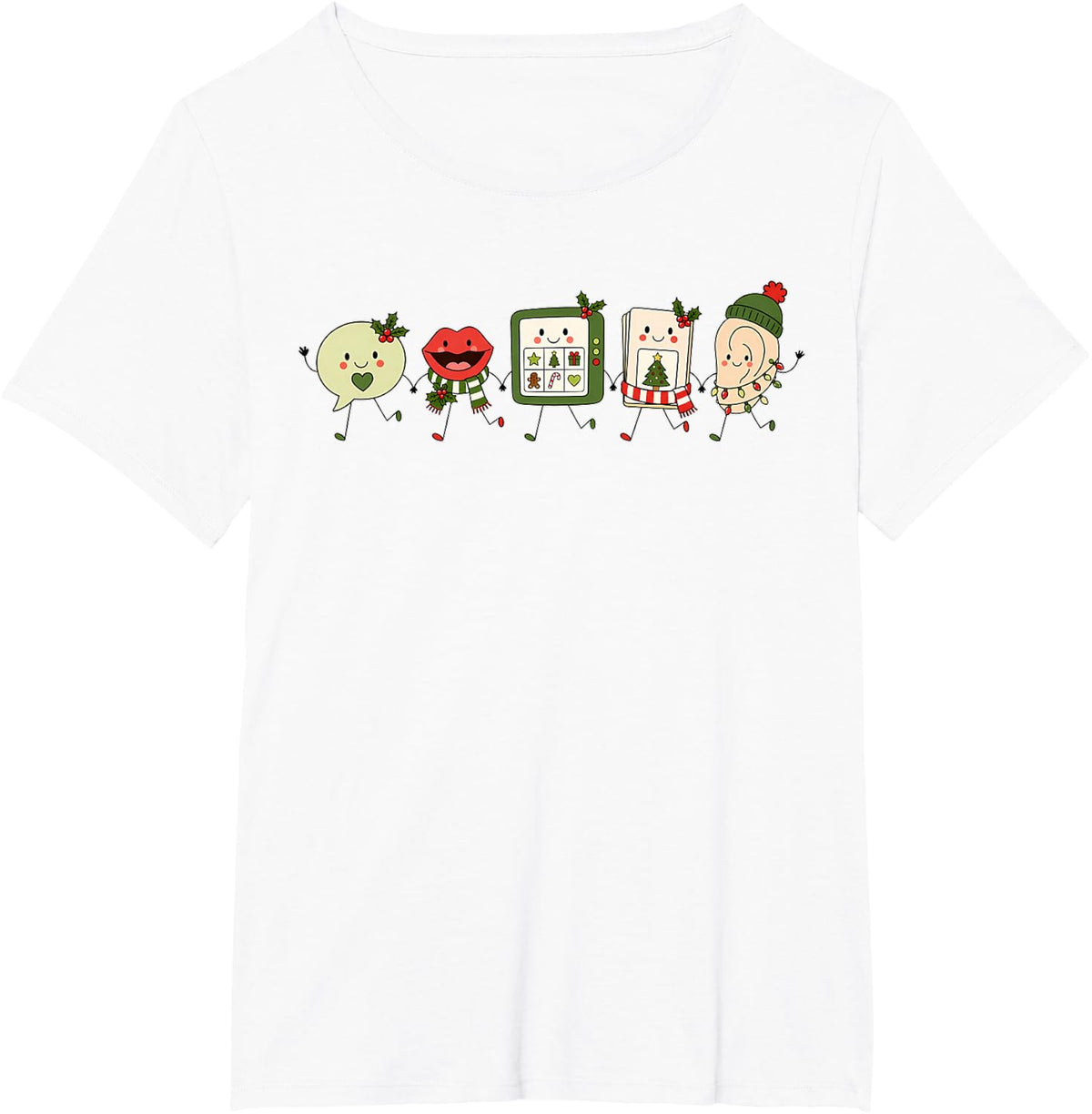 Christmas SLP Cute Doodle AAC Speech Language Pathologist T-Shirt - White