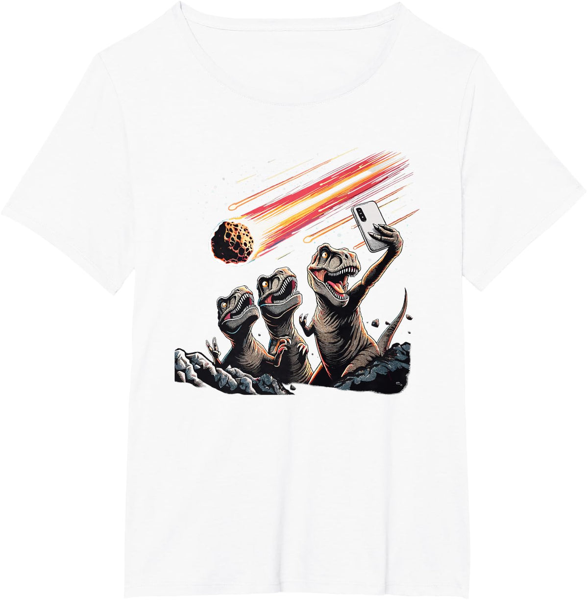 T-Rex Selfie Novelty Men Kids Women Funny Dinosaur T-Shirt - White