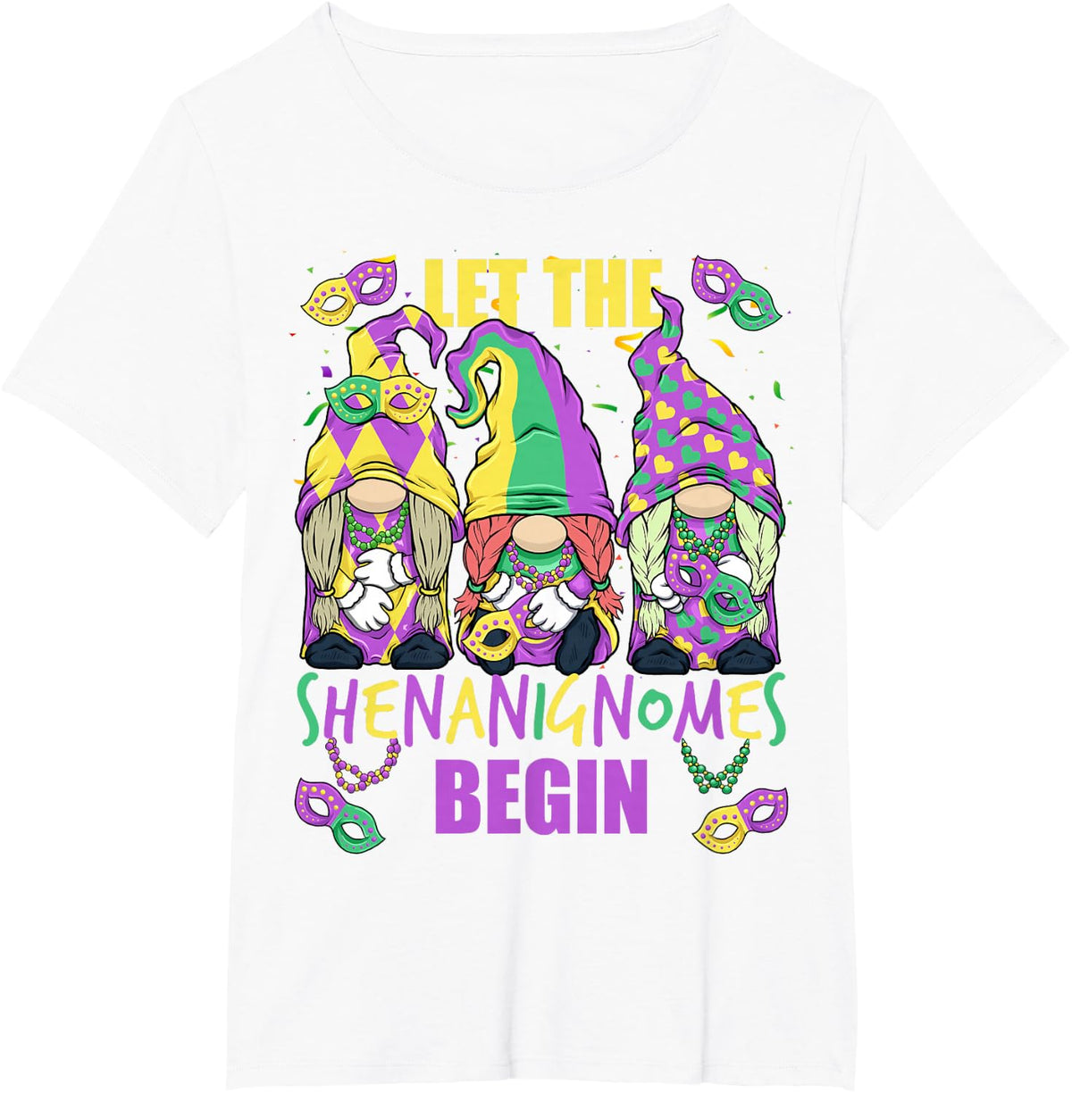 Let The Shenanigans Begin Women Gnome Mardi Gras T-Shirt - White