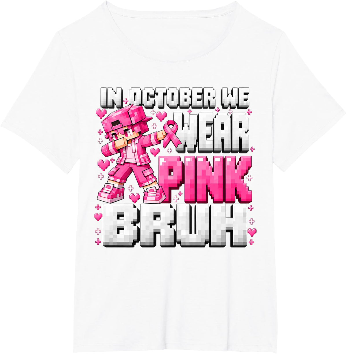 October We Wear Pink Bruh Pixel Breast Cancer Awareness Boys T-Shirt - White