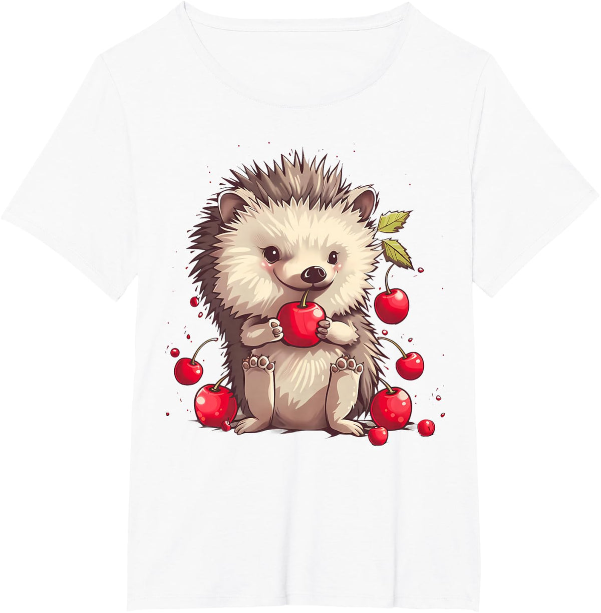 Cherry Hedgehog Cherry Fruit Hedgehog Lover Nature Artwork T-Shirt - White