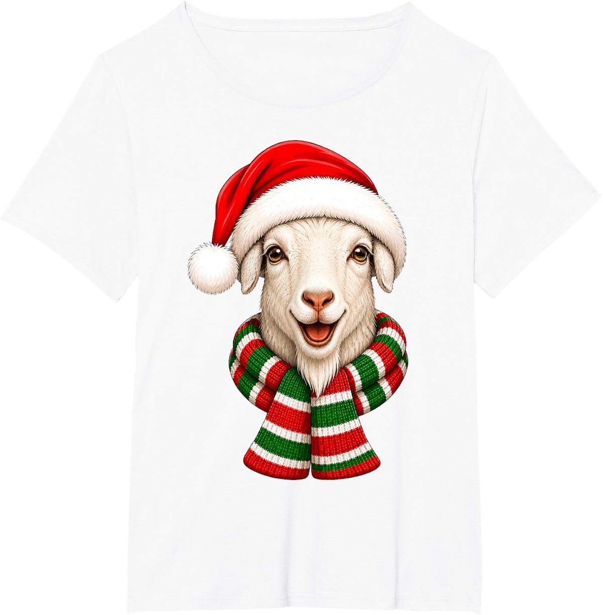 Goat Christmas Santa Hat Scarf Fun Goat Animal Lover Xmas T-Shirt - White
