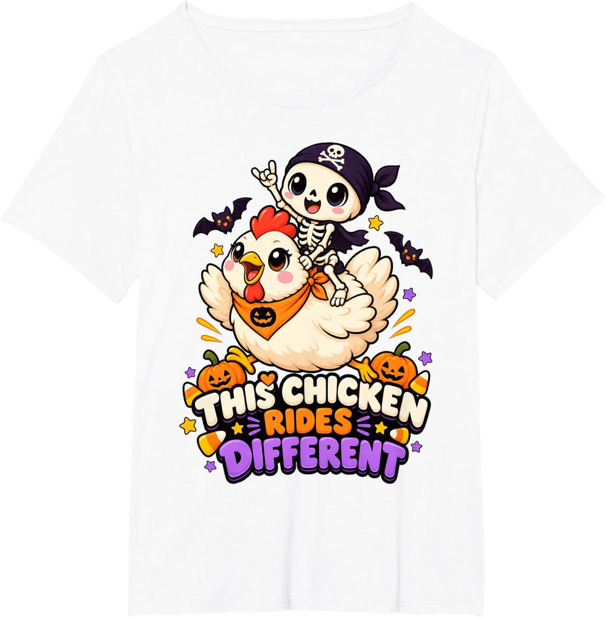 Chicken Rides Different Funny Riding Skeleton Halloween T-Shirt - White