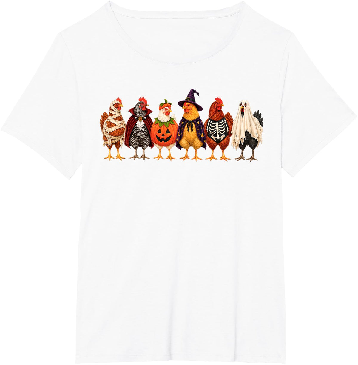 Funny Chicken Halloween Costumes Ghost Pumpkin Skeleton T-Shirt - White