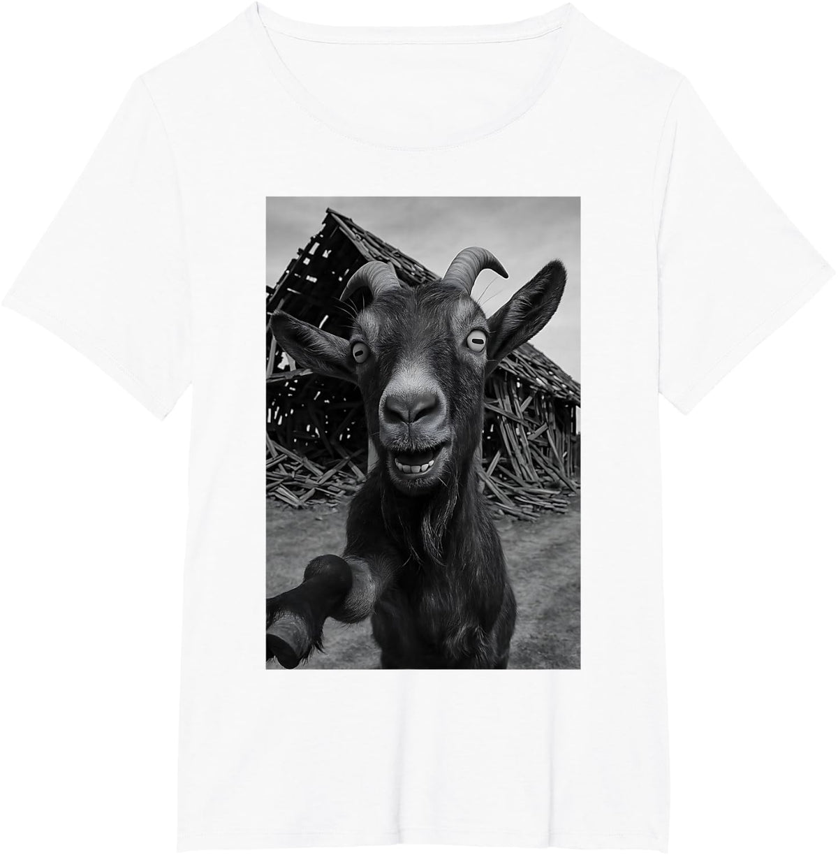 Goat Meme Country Humor Farm Chaos Scene Broken Barnyard T-Shirt - White