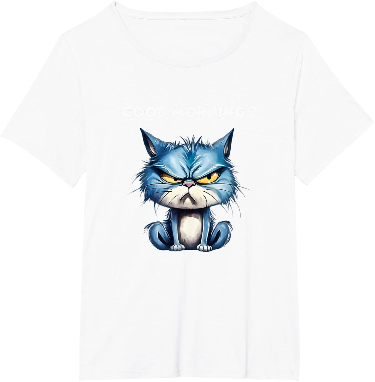 Funny Cat Humor Tee – Funny Good Morning Design Cat T-Shirt - White