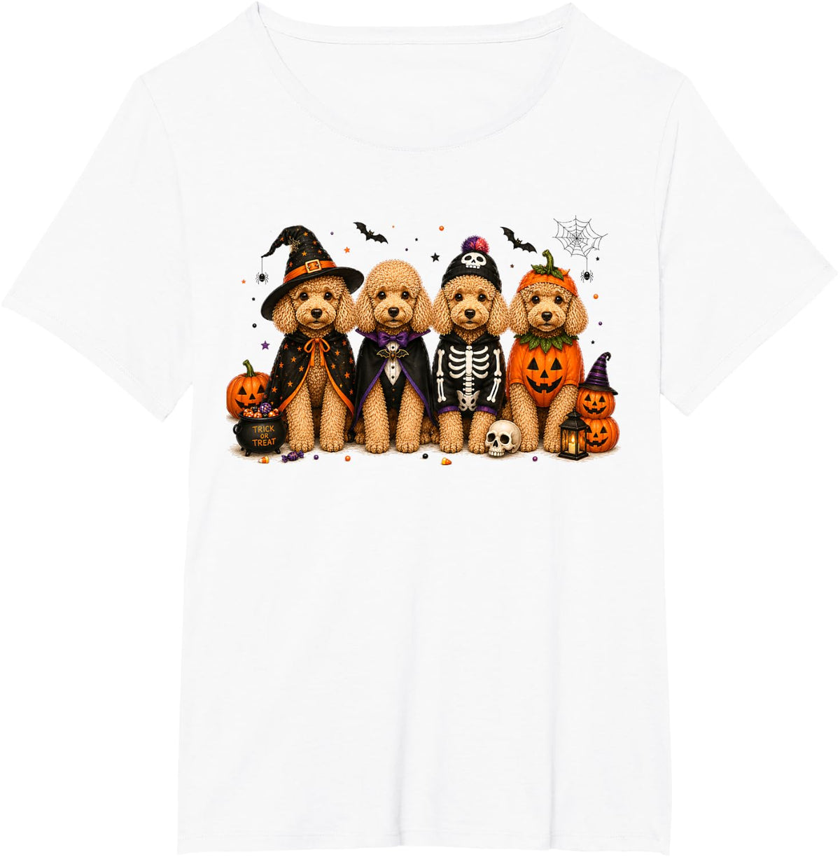 Halloween Goldendoodle Ghost Witch Vampire Spooky boy Kid T-Shirt - White