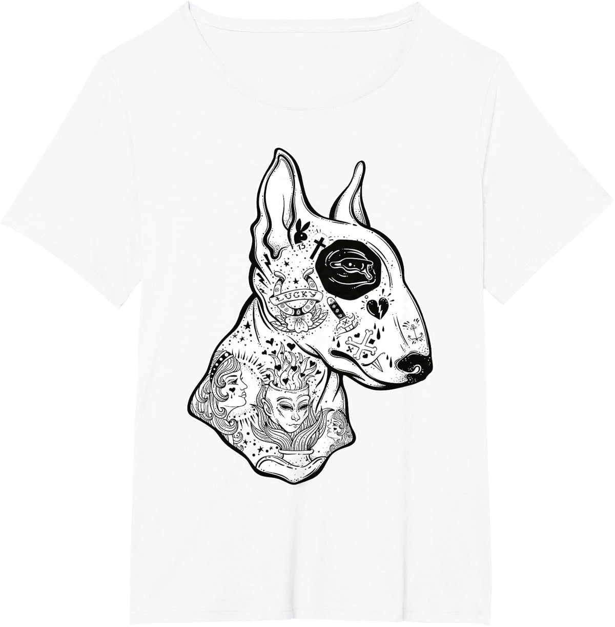Inked Bull Terrier TShirt - Old School Tattoo Funny Dog Tee T-Shirt - White