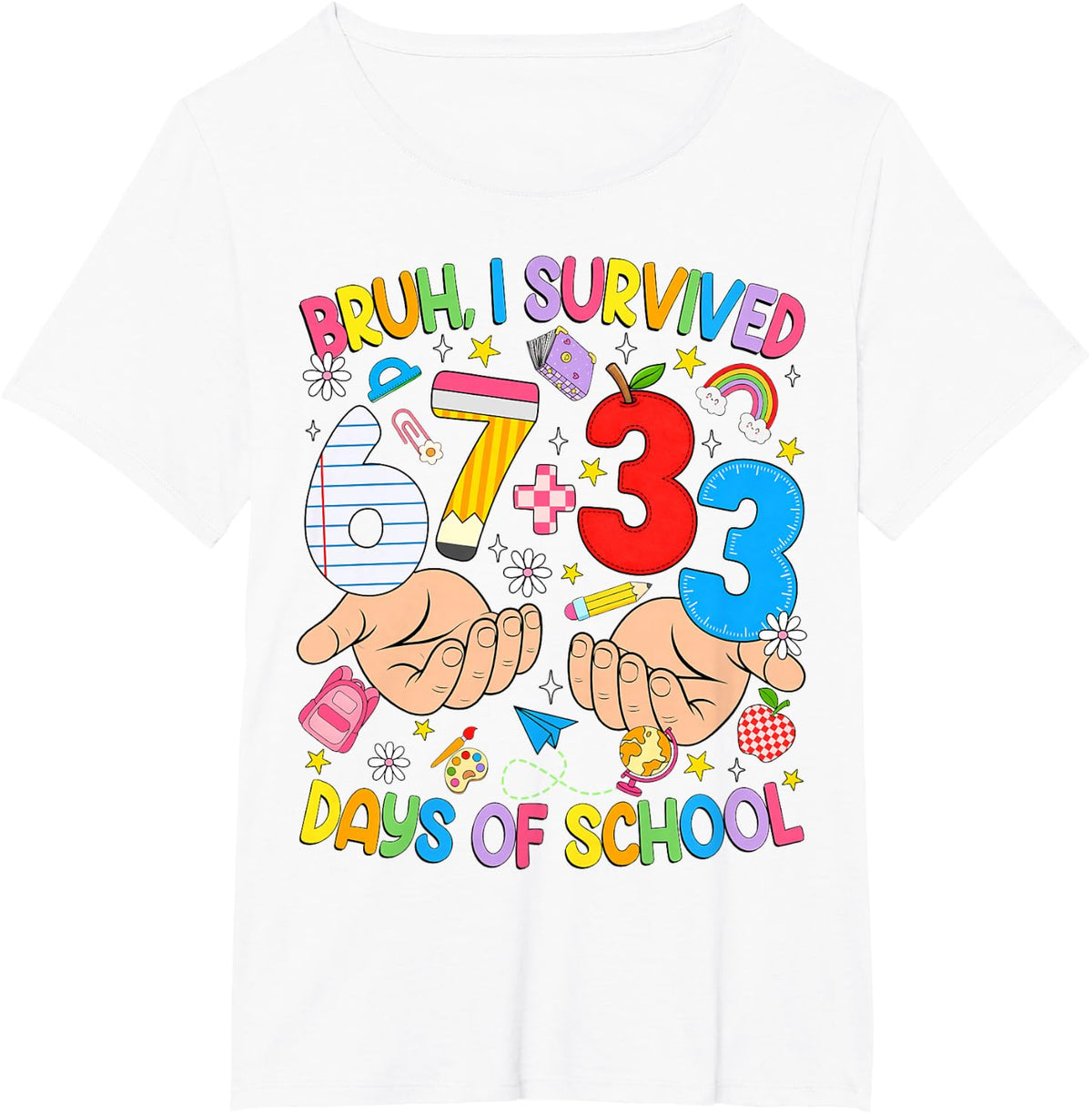 Bruh I Survived 67 33 Days of School Six Seven Teachers Kids T-Shirt - White