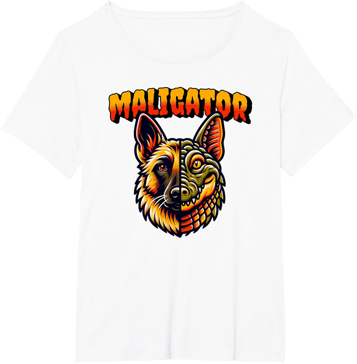 Maligator, Belgian Malinois Alligator Mix T-Shirt - White