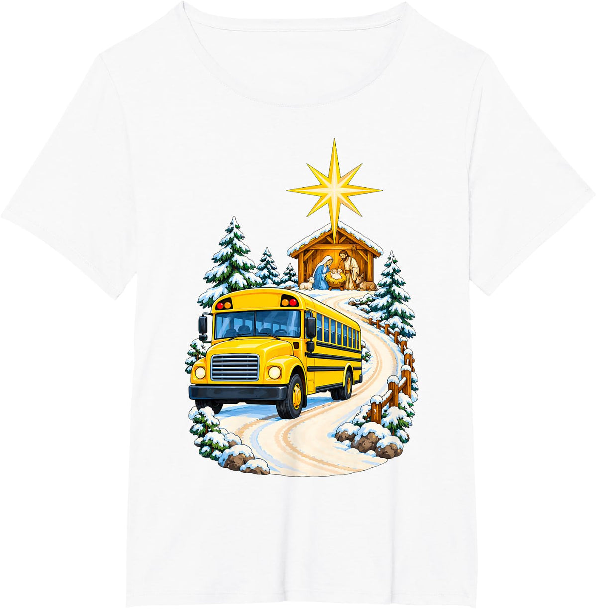 School Bus Driver Christmas Nativity Christian Faith Star T-Shirt - White