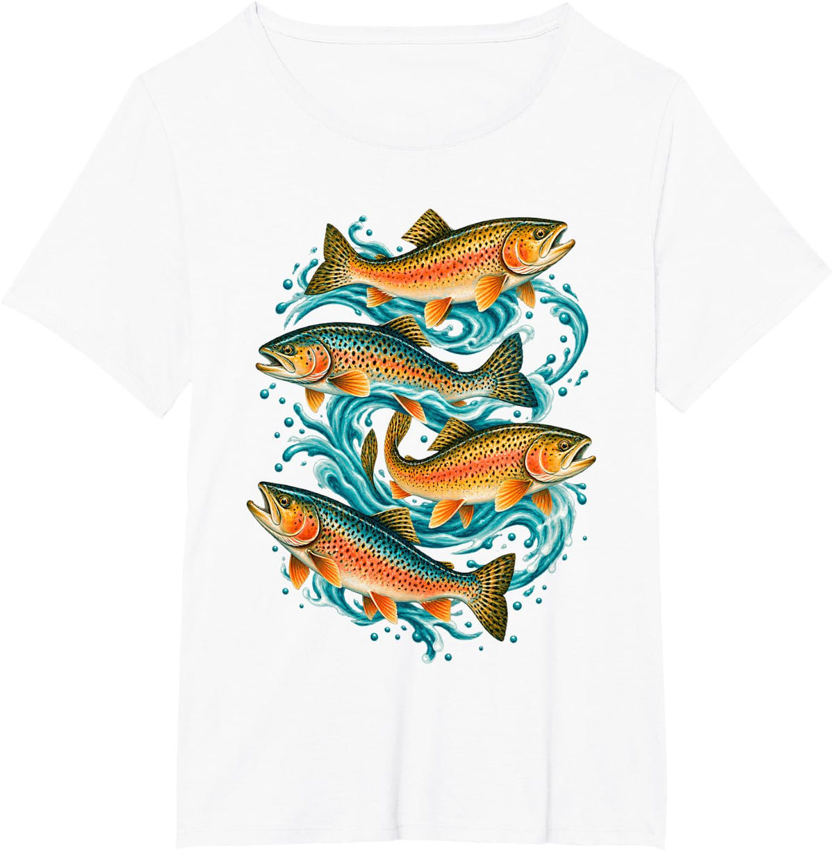 Four Rainbow Trout in Water Swirl T-Shirt - White