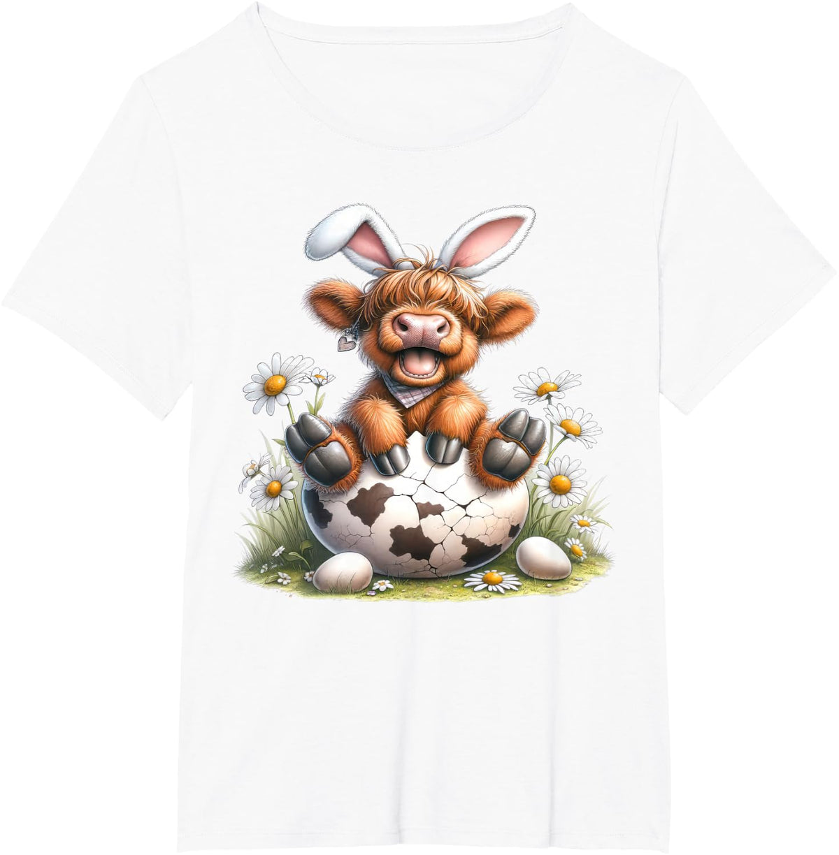 Funny Cow Easter Rabbit Cute Highland Cows Lover Easter Day T-Shirt - White