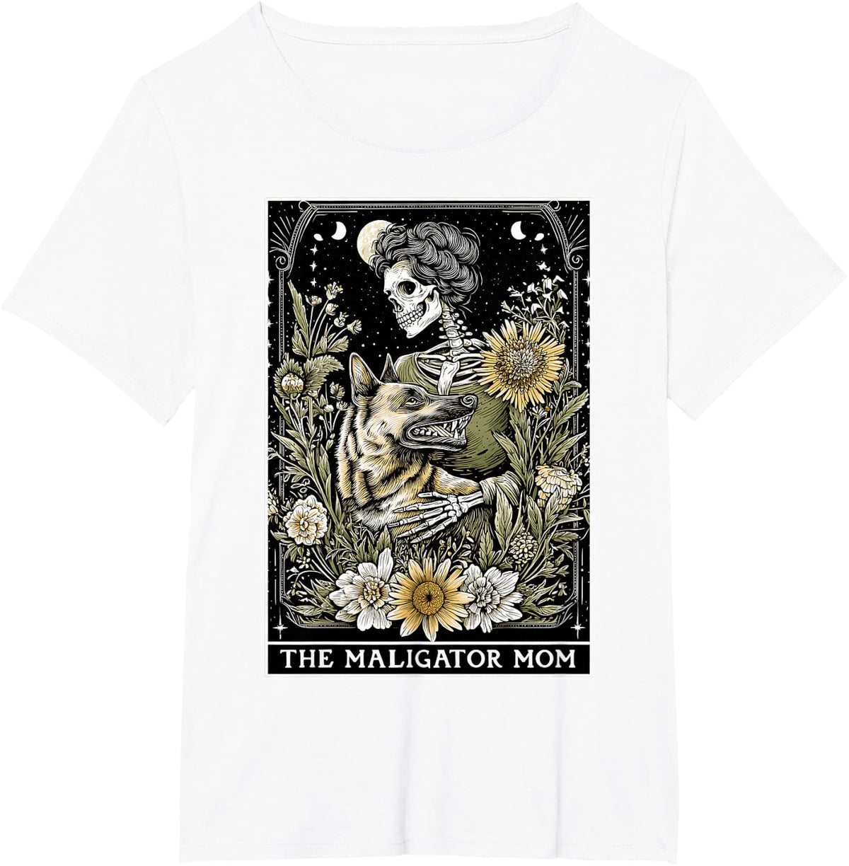 The Maligator Mom Mama Belgian Malinois Dog Tarot Card T-Shirt - White