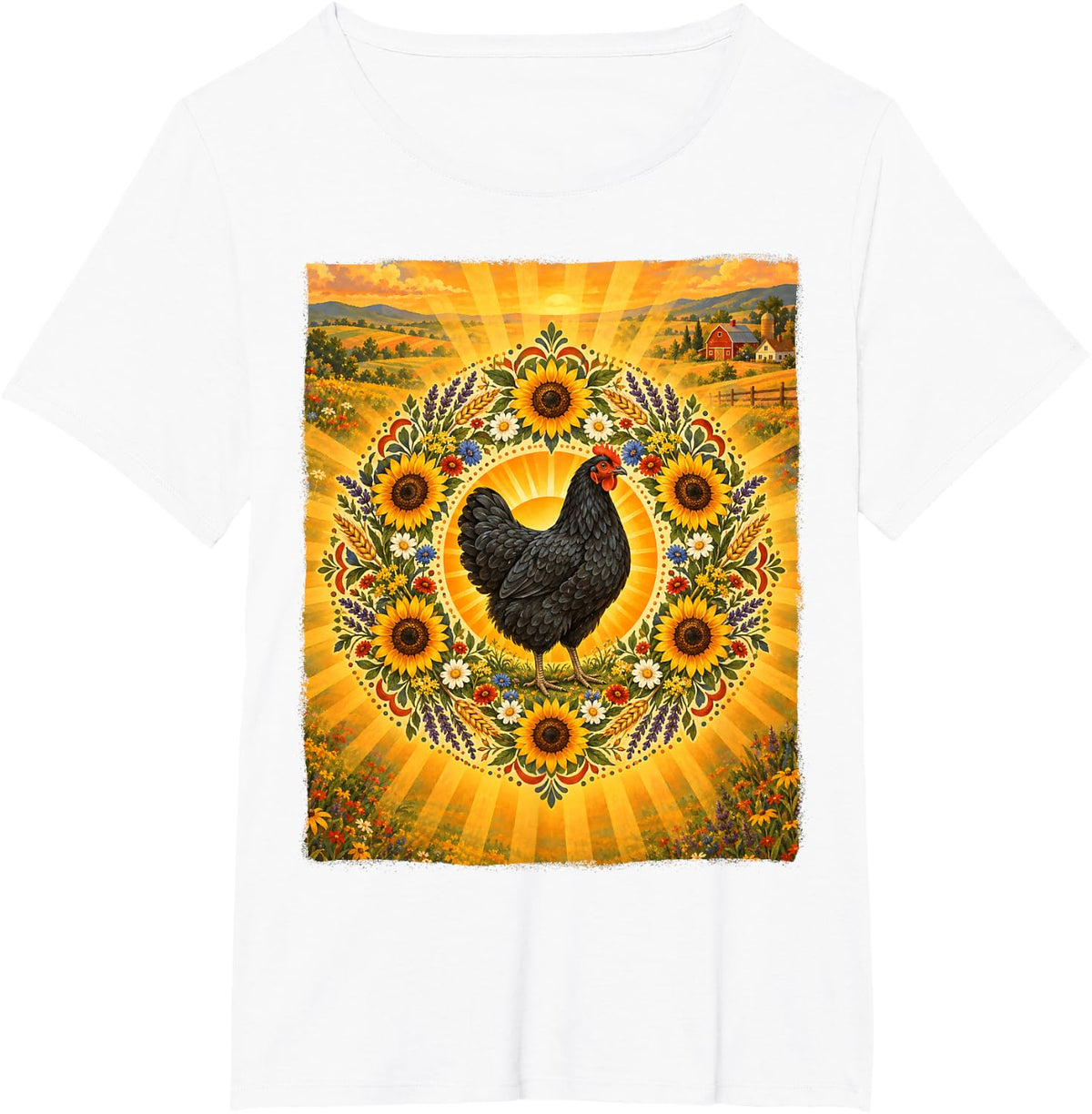 Black Australorp Chicken Sunflower Farmhouse Backyard T-Shirt - White