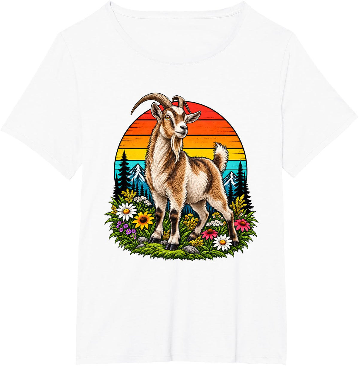 Goat Retro Sunset Farm Animal Farming T-Shirt - White