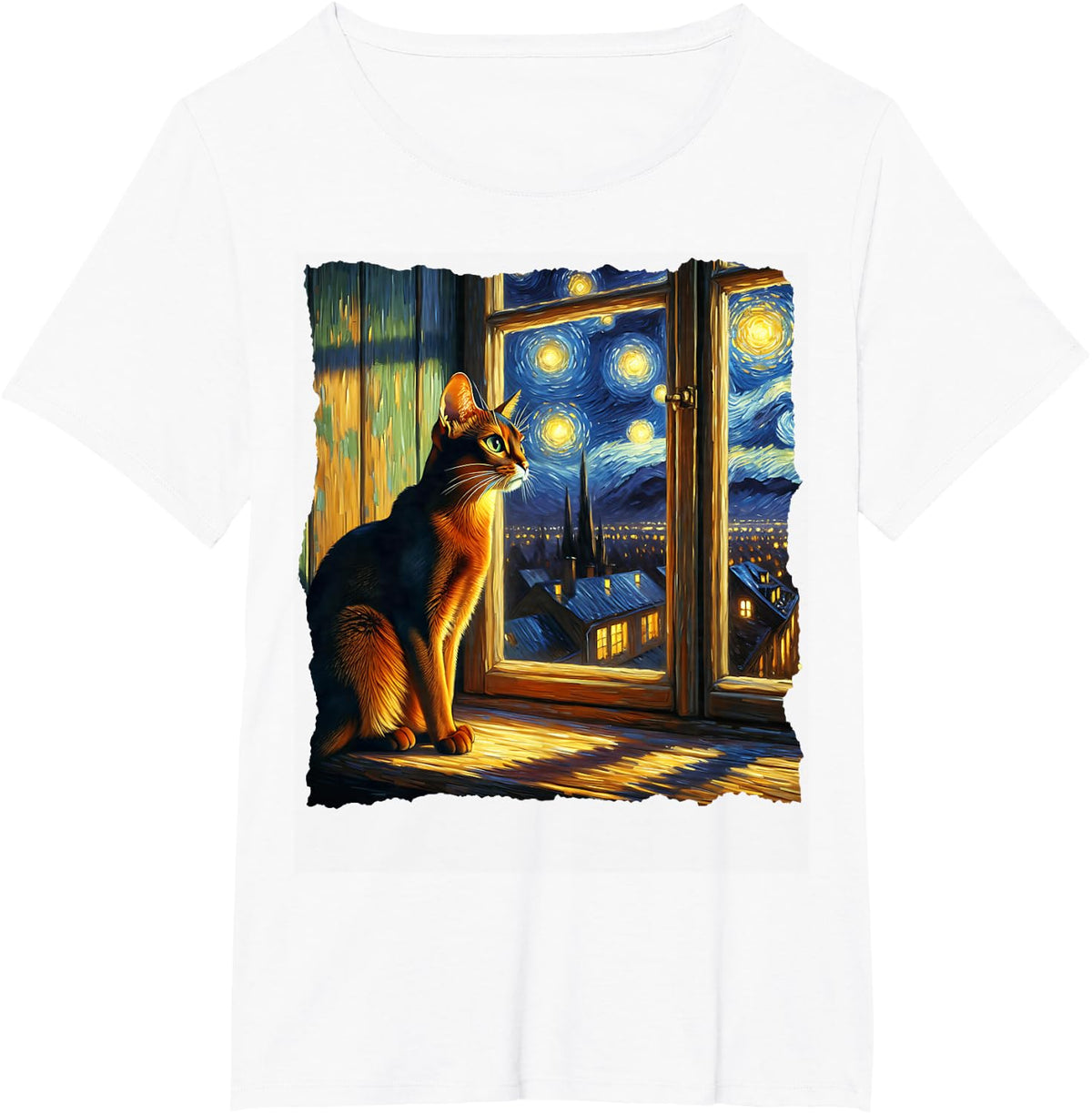 Cat Abyssinian Cat Starry Night Abyssinian T-Shirt - White
