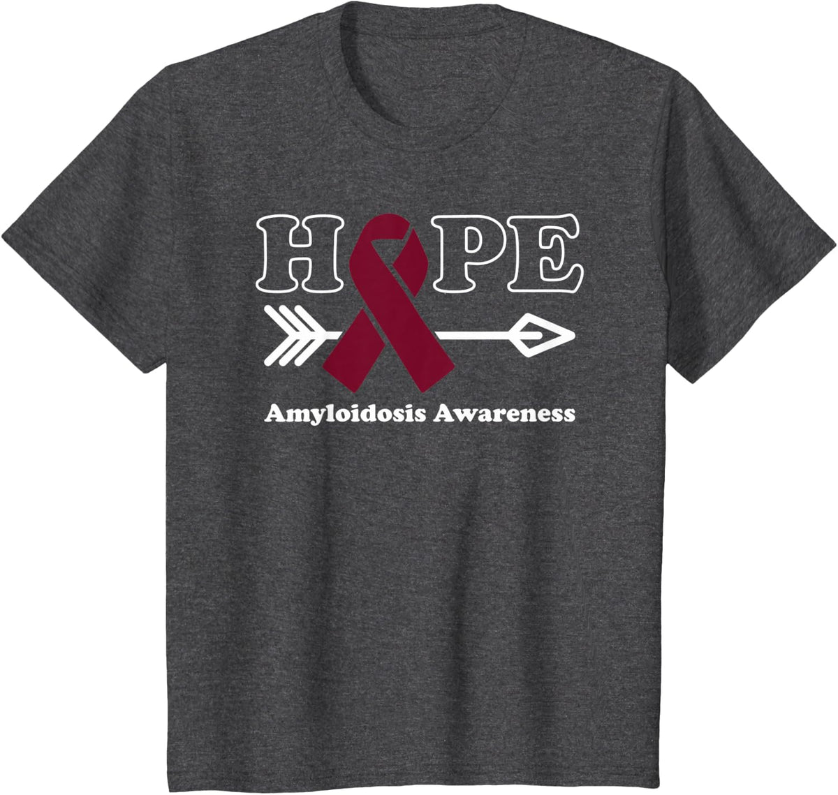Hope - Amyloidosis Awareness Burgundy Ribbon T-Shirt - Dark Heather Grey