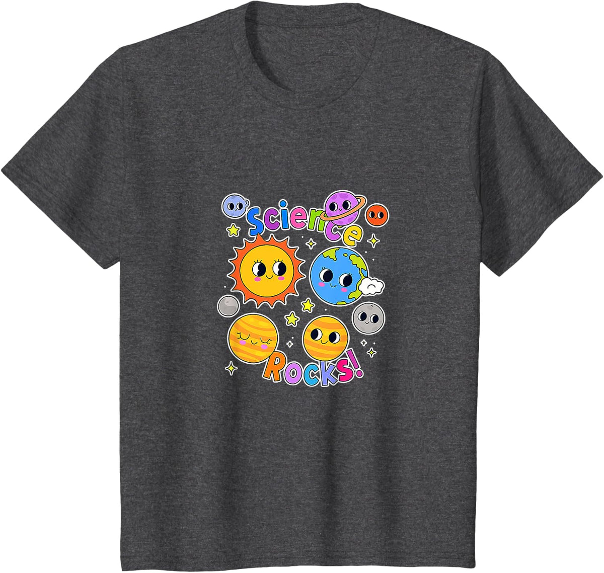 Science Rocks Cute Planet Teacher Art T-Shirt - Dark Heather Grey