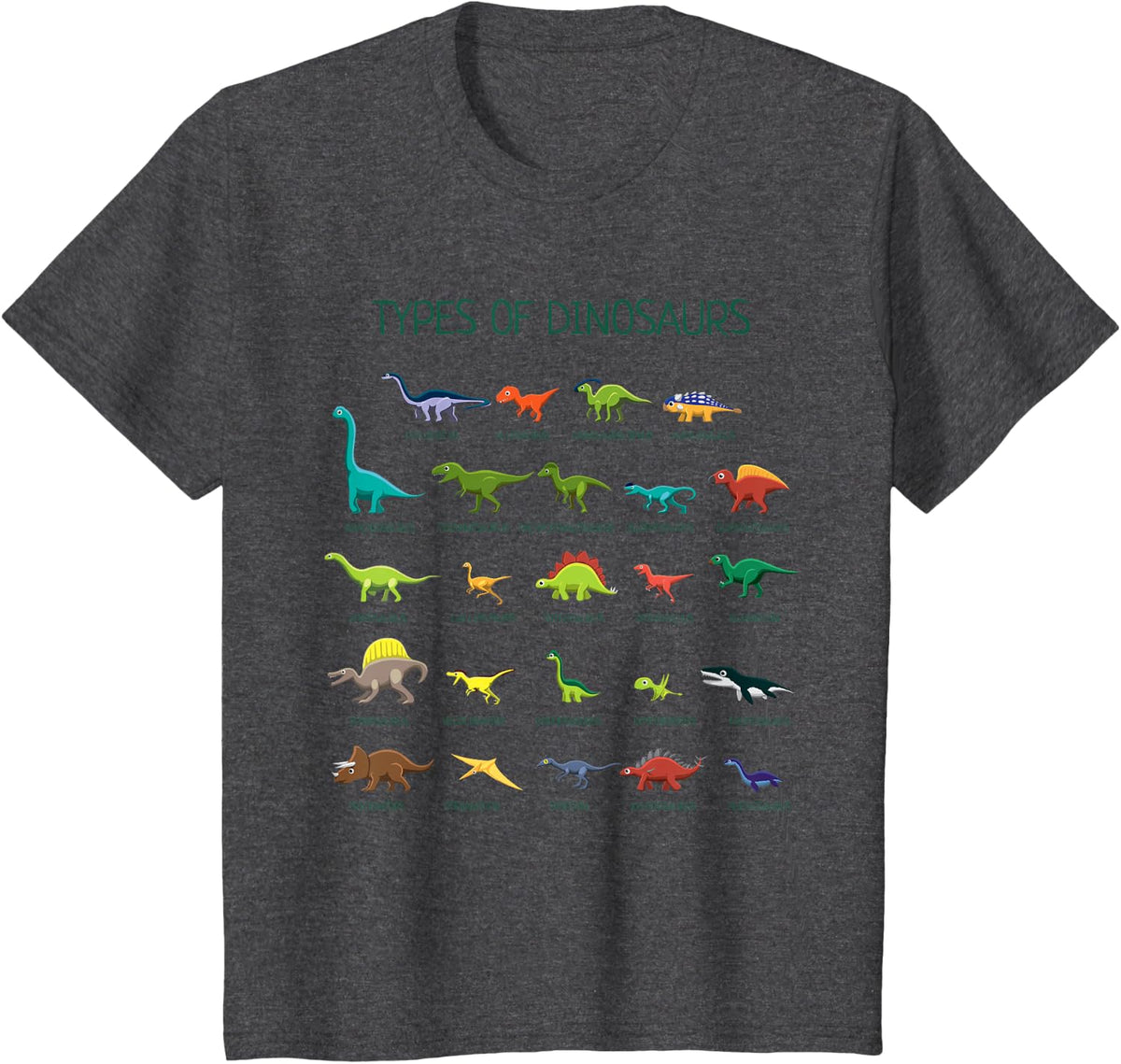 Types of Dinosaurs Dino Identification T-Shirt - Dark Heather Grey