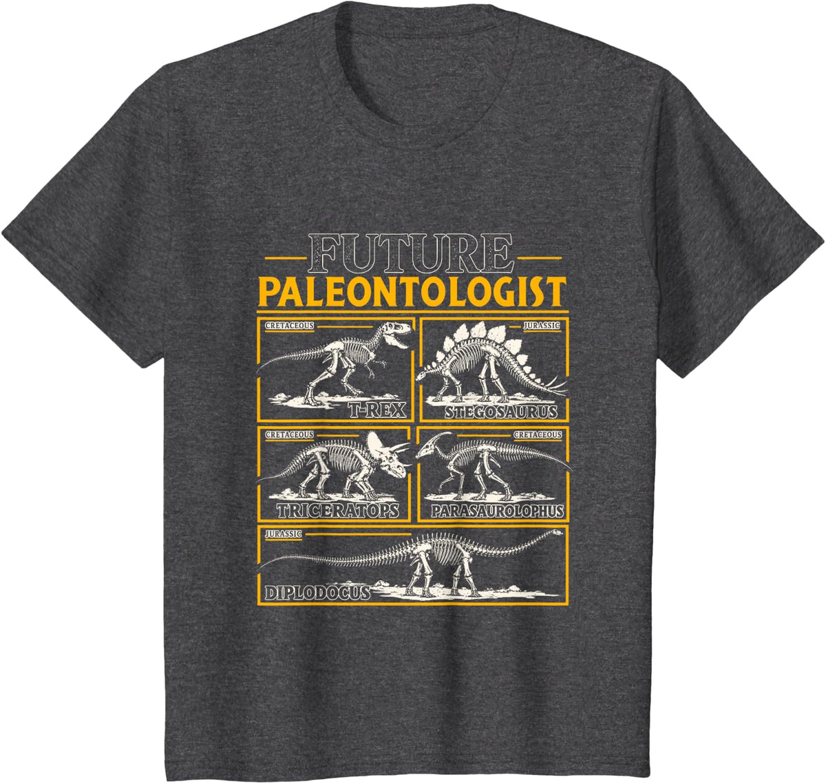 Future Paleontologist Dinosaur Fossil Skeleton Triceratops T-Shirt - Dark Heather Grey