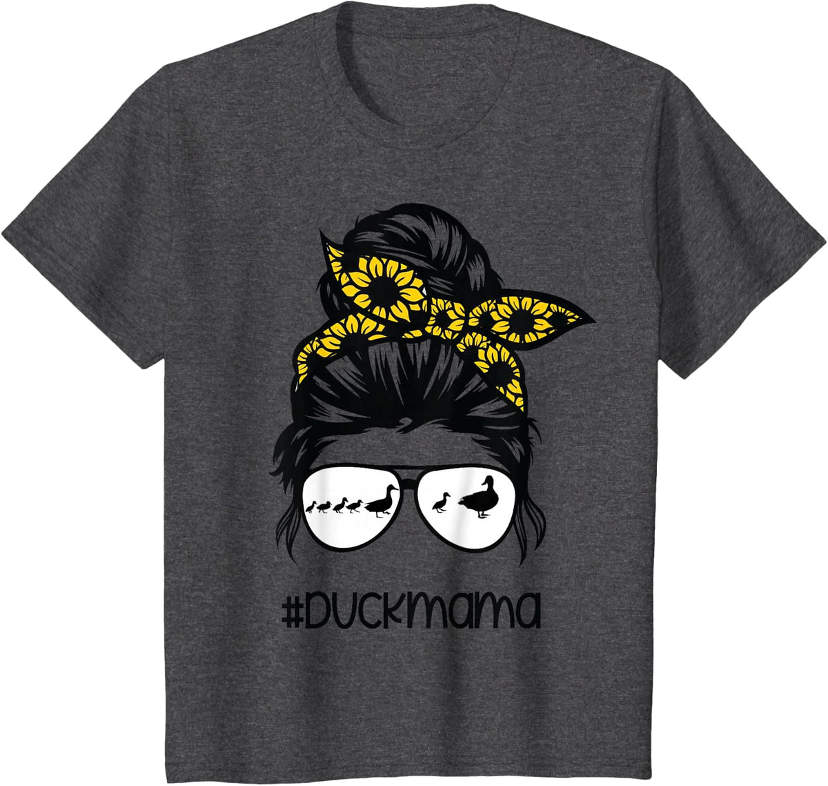 Duck Mama Messy Bun Sunflower Shirt for Women Girls Funny Duck Mom Tee T-Shirt - Dark Heather Grey