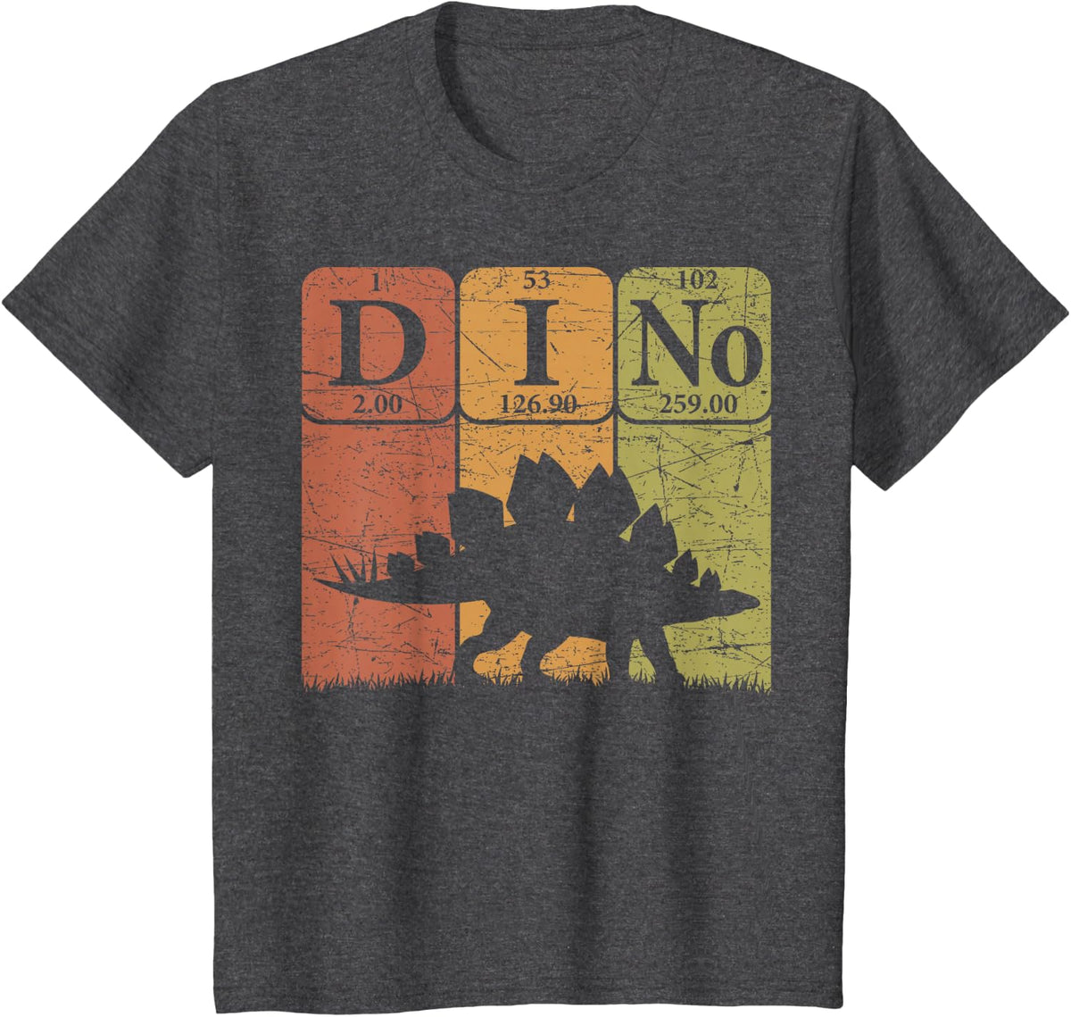 Dinosaur Periodic Table Elements Stegosaurus Paleontologist T-Shirt - Dark Heather Grey