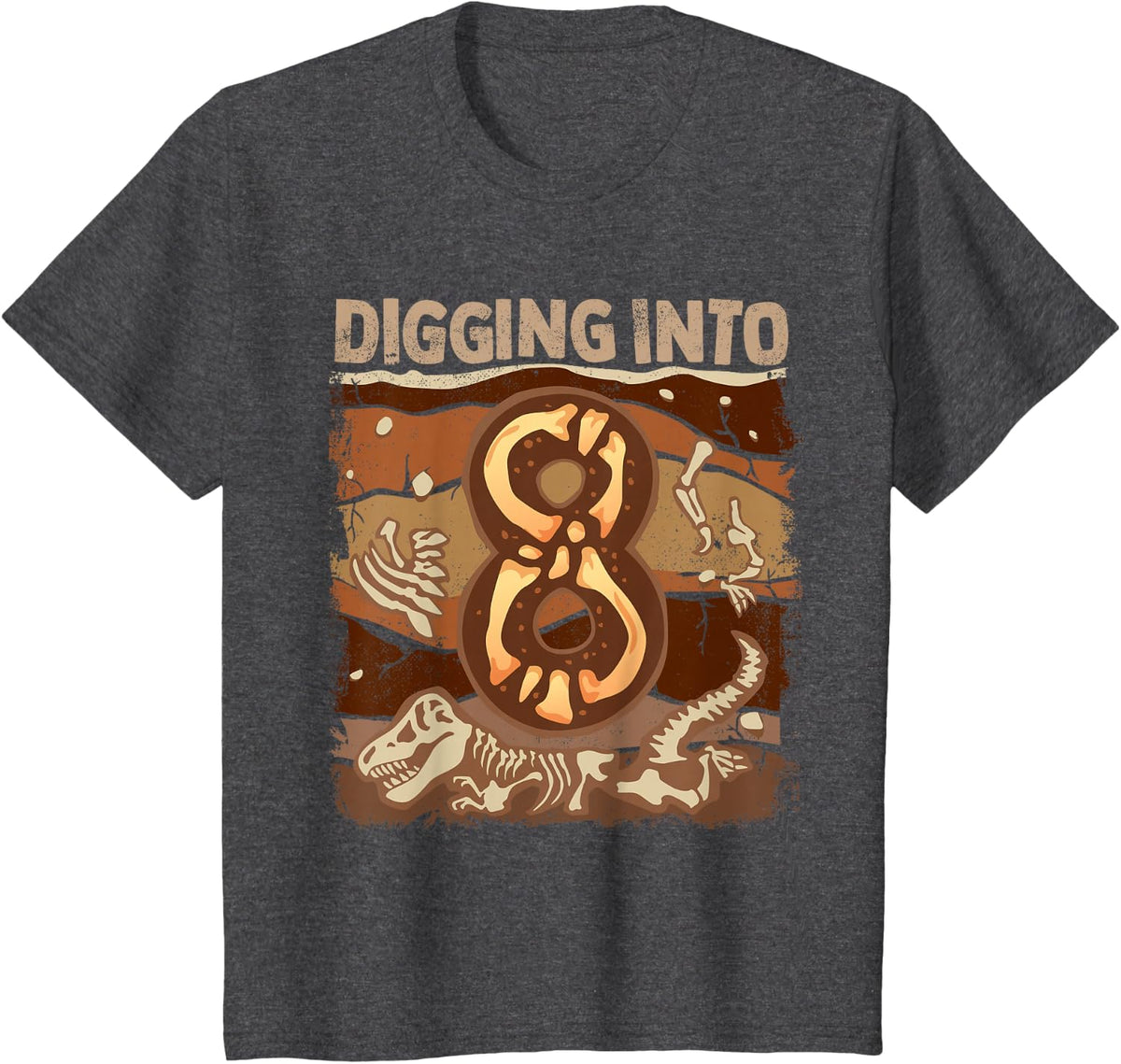 Future Paleontologist 8 Years Old Fossils Birthday Party T-Shirt - Dark Heather Grey