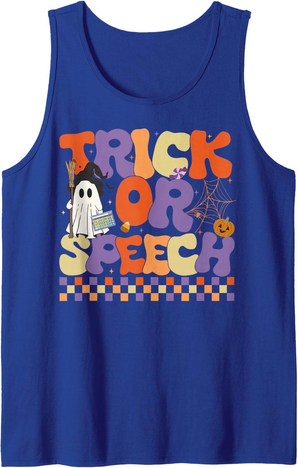 Groovy Trick Or Speech Therapy SLP Ghost Halloween Sleeveless Tank Top - Royal Blue