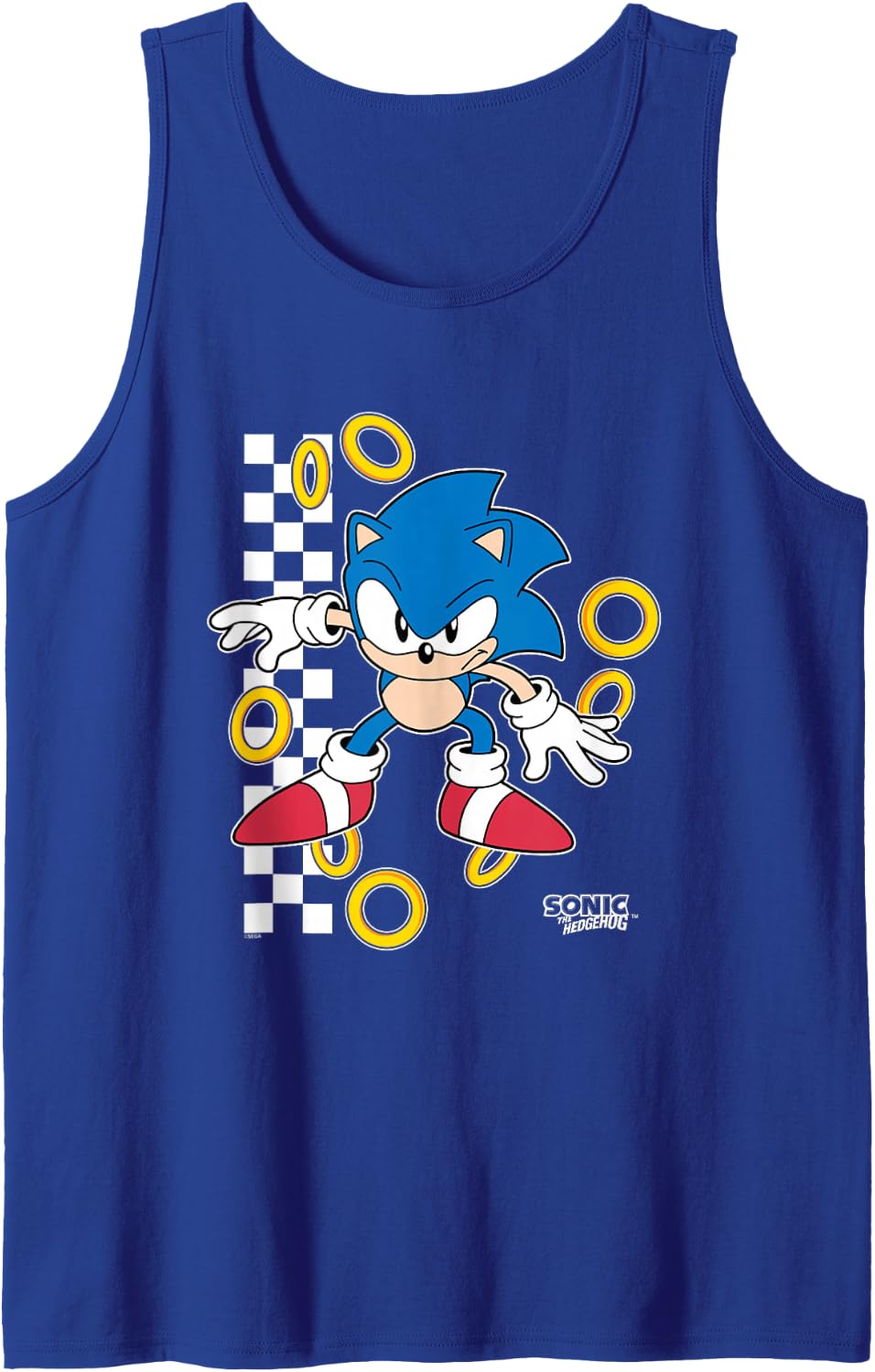 Sonic The Hedgehog Ready For Action Golden Rings Retro Shot Tank Top - Royal Blue