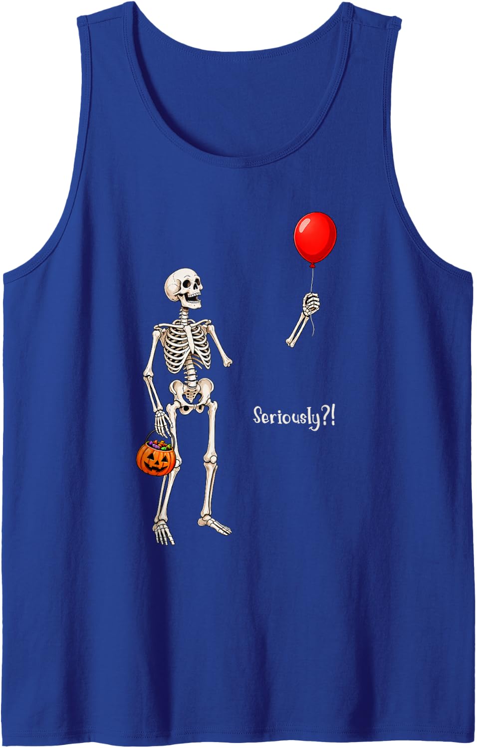 Skeleton Holding Balloon Funny Halloween Men Women Sleeveless Tank Top - Royal Blue