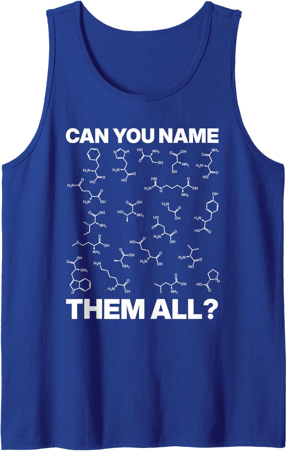 Can You Name Them All? - Amino Acid Structures Sleeveless Tank Top - Royal Blue