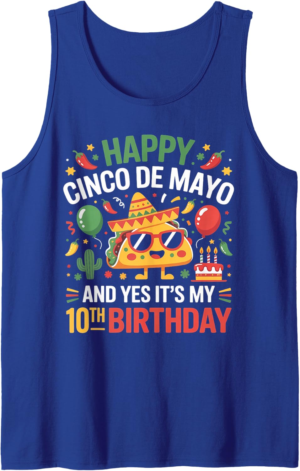 Happy Cinco De Mayo 2026 Yes It's My 10th Birthday Kids Sleeveless Tank Top - Royal Blue