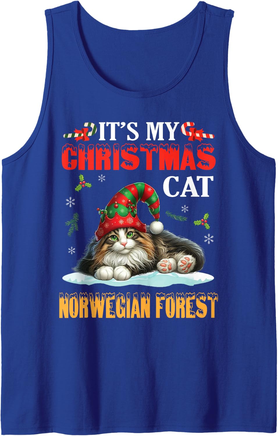 It’s My Christmas Cat Norwegian Forest Merry Day Mom Dad Sleeveless Tank Top - Royal Blue