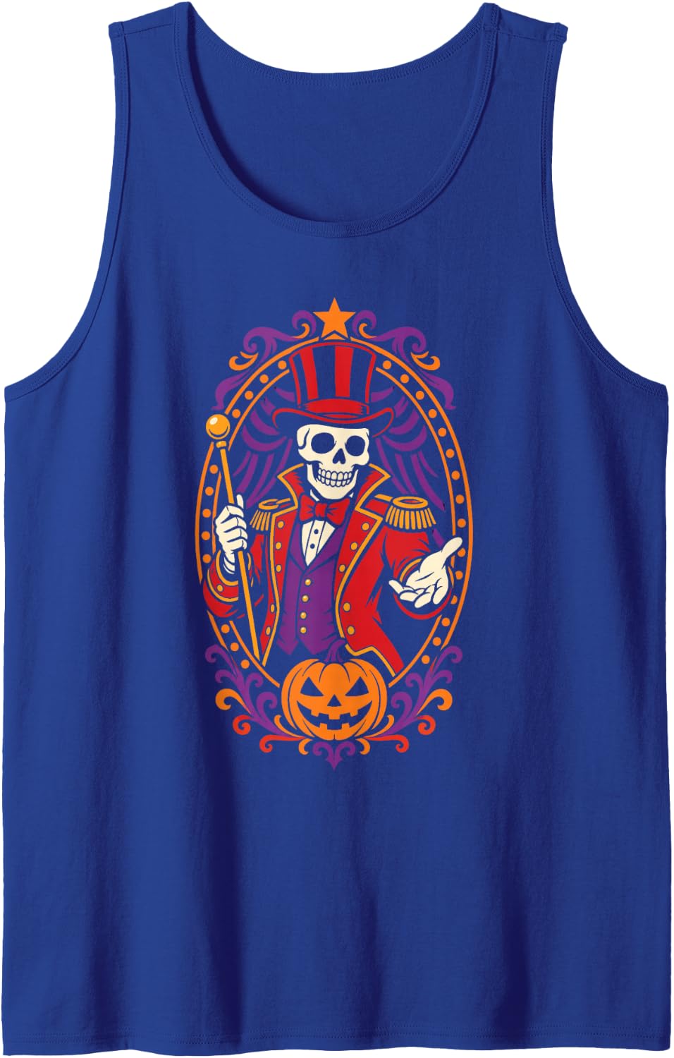 Halloween Skeleton Ringmaster Red Tailcoat Vintage Circus Sleeveless Tank Top - Royal Blue