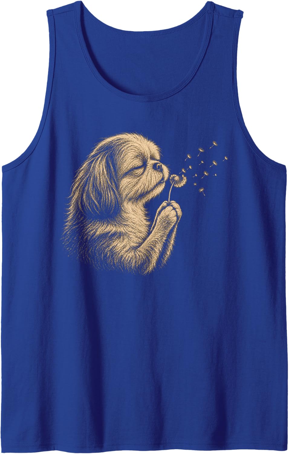 Shih Tzu Blowing Wishes Dandelion Vintage Dog Windflower Sleeveless Tank Top - Royal Blue