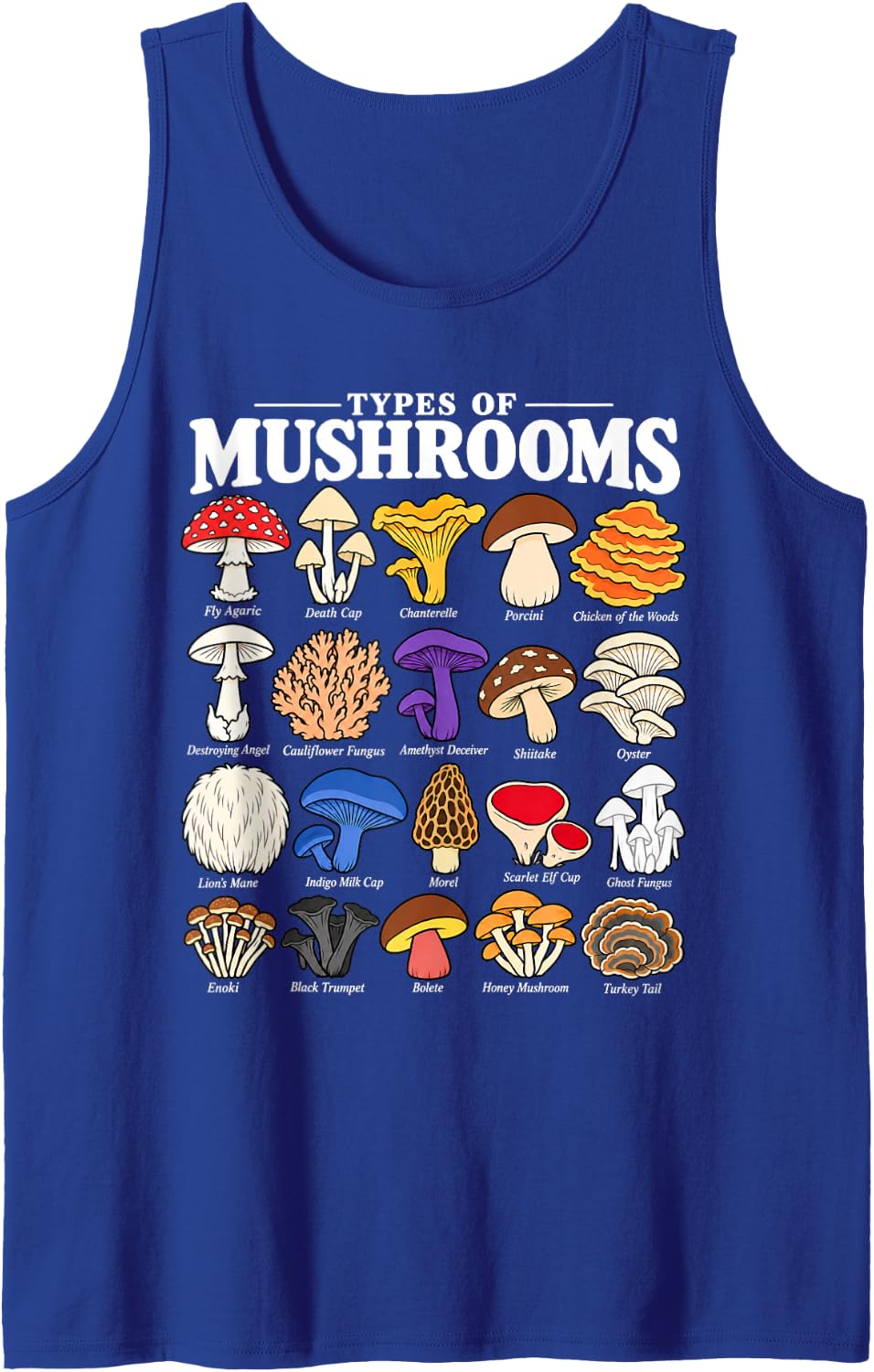 Types of Mushrooms Mycology Fungi Identification Chart Sleeveless Tank Top - Royal Blue