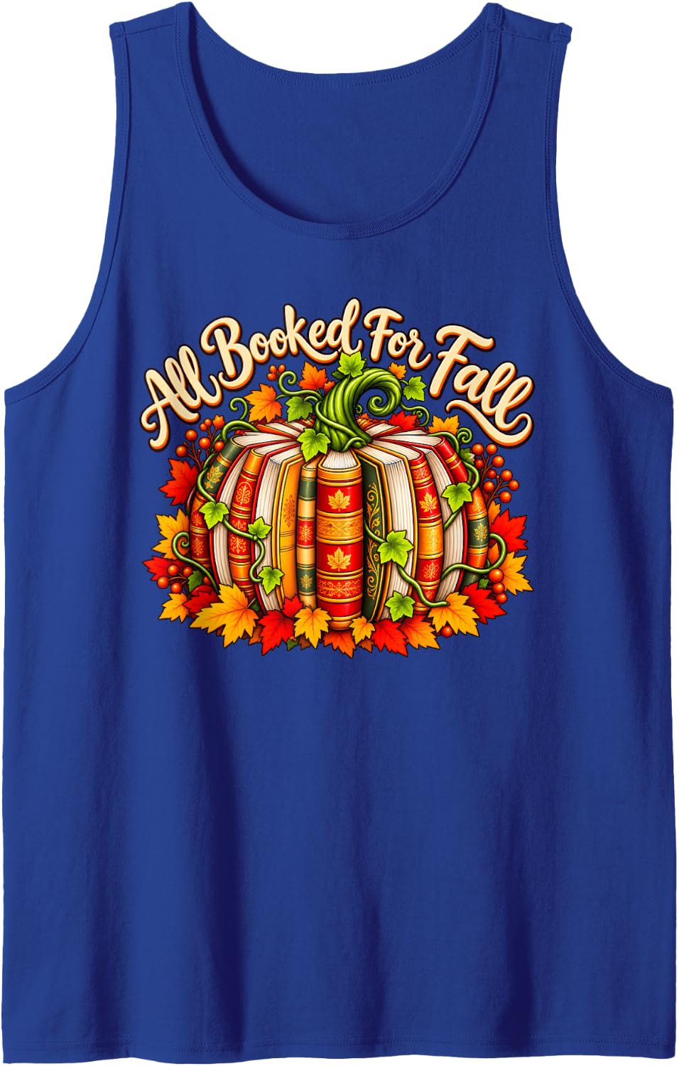 All Booked for Fall Books Coffee Pumpkin Halloween Reading Sleeveless Tank Top - Royal Blue