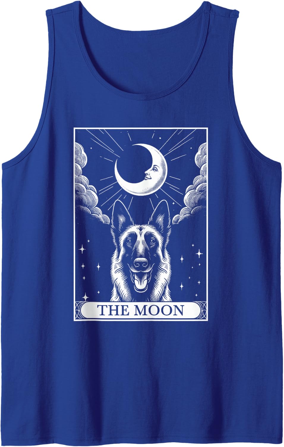 Tarot Card Vintage Crescent Moon Belgian Malinois Dog Mom Tank Top - Royal Blue